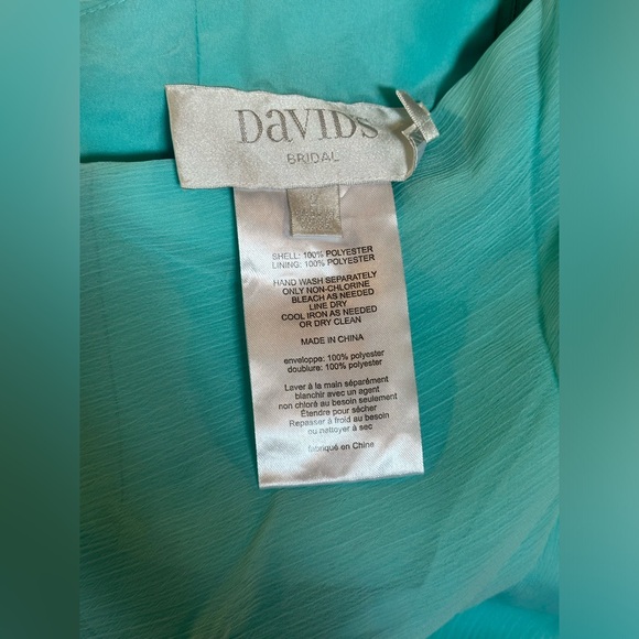 David’s Bridal long one-shoulder crinkle chiffon dress | Spa color - Picture 6 of 8